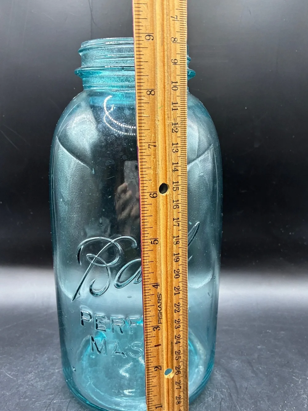 Antique Ball Perfect Mason 1923-193 Blue Glass Half Gallon Jar, Mold 5